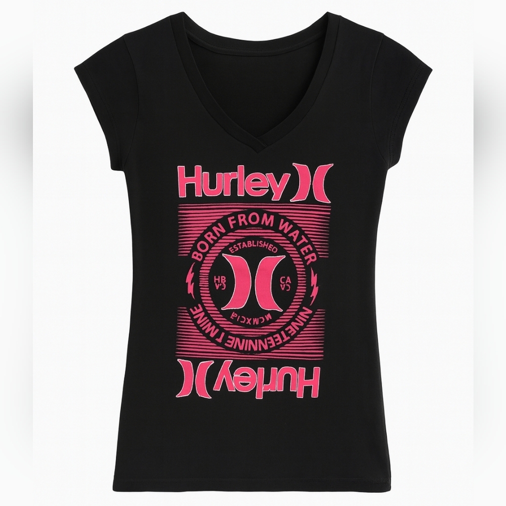Hurley Women’s T-Shirt “Born From Water” – Black & Pink